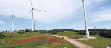  ?? FILE ?? The 50-foot wind turbines at Wigton Wind Farm in Rose Hill, south Manchester. Wigton has commission­ed Caribbean Maritime University to build a drone that can be used to inspect the turbines.