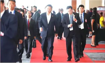  ??  ?? Xi leaves APEC Haus, during the APEC Summit in Port Moresby, PNG. Xi, who arrived in Port Moresby, has been feted by PNG officials and stoked Western concern on Friday when he held a meeting with Pacific island leaders in which he pitched the Belt and Road initiative. — Reuters photo