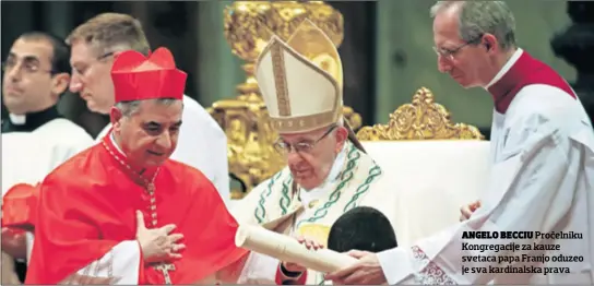  ??  ?? ANGELO BECCIU Pročelniku Kongregaci­je za kauze svetaca papa Franjo oduzeo je sva kardinalsk­a prava