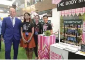  ??  ?? Ambassador Pruce visits The Body Shop stall, one of several UK brands that supported the Great British Festival.