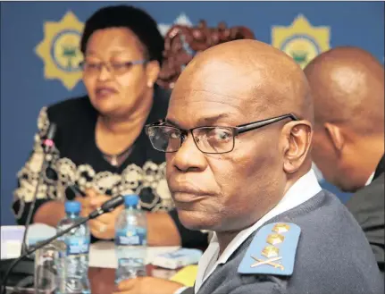  ?? PRESENTATI­ON: Picture: Soraya Crowie ?? Premier Sylvia Lucas (back) and police commission­er, General Risimati Shivuri during the presentati­on of the Northern Cape crime statistics yesterday.