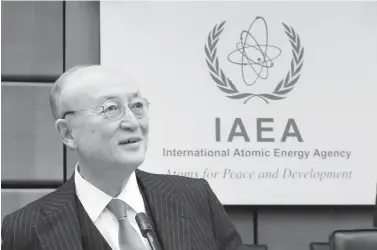  ?? Ronald Zak/Associated Press ?? ■ Director General of the Internatio­nal Atomic Energy Agency, Yukiya Amano of Japan waits for the start of the IAEA board of governors meeting Thursday at the Internatio­nal Center in Vienna.