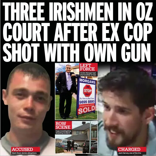  ??  ?? ROW SCENE Cops investigat­ing shooting incident
LEFT FORCE Victim Morgan had shot brother-in-law
CHARGED
Jack Harvey, one of the trio