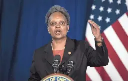  ?? ASHLEE REZIN GARCIA/CHICAGO SUN-TIMES VIA AP ?? Chicago Mayor Lori Lightfoot asks the public to remain peaceful as the police shooting of Adam Toledo is reviewed.