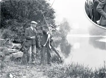  ??  ?? ■ Salmon fishing in the Dee at Llangollen – an 18lb salmon caught below the bridge in May 1932 Above right: Prince Charles speaks to pupils from Colomendy School in November 1970 .