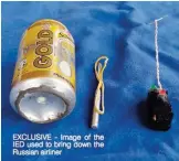  ??  ?? An undated picture shows a picture of an explosive, apparently contained in a soda can, used to bring down a Russian airliner. — AP