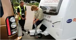  ??  ?? MAIN A few tips from Instructor Dave before Kay takes to the road FROM TOP Lead Instructor Maureen introduces the course; first attach your towing mirrors; helpful advice about the process of hitching; Dave guides Kay as she reverses back to the van, then offers a workaround if you struggle to release the handbrake