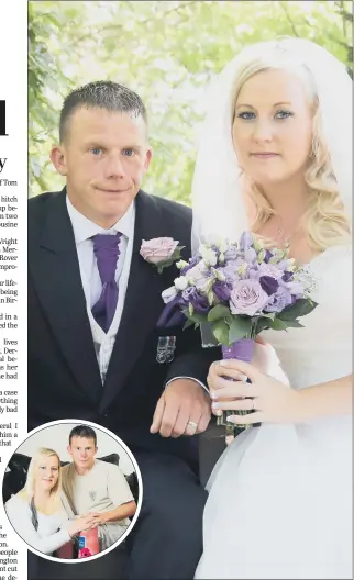  ?? PICTURES: ROSS PARRY ?? TYING THE KNOT: Pte Aron Shelton, 26, from Bridlingto­n, East Yorkshire, with Callan Fowler on their wedding day at Makeneny Hall Hotel, Belper and inset, together at home
