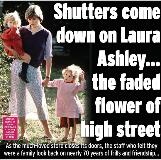  ??  ?? ICONIC: Diana, in Laura Ashley, as a nursery school assistant in 1980