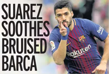  ??  ?? SHARPSHOOT­ER Luis Suarez struck the opener against Valencia to set-up a victory for the La Liga leaders BRENDAN RODGERS insists his Celtic side are fully focused on today’s Scottish Cup semi-final against Rangers at Hampden Park, on their march to...