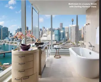  ??  ?? Bathroom in a Luxury Room with Darling Harbour View.