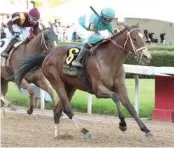  ?? The Sentinel-Record/Richard Rasmussen ?? ■ Jockey Florent Geroux and C Z Rocket (6) cross the wire in front of Whitmore (2) and Ricardo Santana Jr. to win the Count Fleet Sprint Handicap at Oaklawn Saturday.