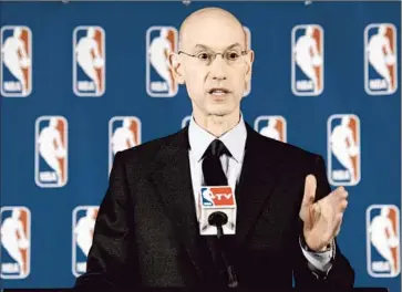  ?? Andrew Gombert EPA ?? COMMISSION­ER Adam Silver discusses the NBA’s investigat­ion into the comments that led to Clippers’ owner Donald Sterling’s discipline. Silver said the league confirmed the voice on the recording was Sterling’s.