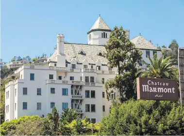  ??  ?? The Chateau Marmont. Everyone from Roman Polanski to Jim Morrison and Lana Del Rey has lived there. Actor and Saturday Night Live star John Belushi died there in 1982.