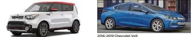  ??  ?? 2014-2019 Kia Soul 2016-2019 Chevrolet Volt