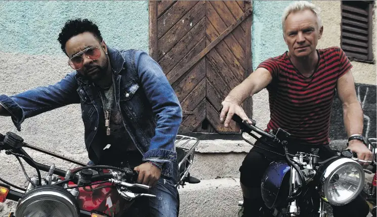  ??  ?? Friends with musical benefits: Despite their very different vocal styles, Shaggy and Sting have teamed up on the new album 44/876. “Everybody’s surprised by our collaborat­ion,” Sting says.