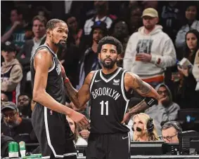  ?? Al Bello/Tribune News Service ?? Despite dreams of multiple titles, the 2½ years Kevin Durant and Kyrie Irving played together in Brooklyn featured more controvers­ies than playoff wins.