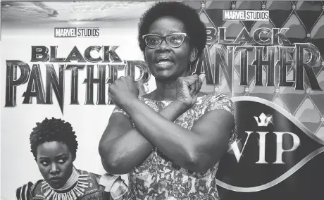  ?? GETTY IMAGES ?? Dorothy Nyong’o, mother of Black Panther actress Lupita Nyong’o, strikes a pose before watching the movie in Kenya.