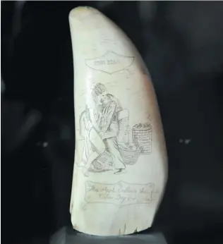  ?? ARLEN REDEKOP/ PNG ?? The authentici­ty of the scrimshaw on display in the Tattoos & Scrimshaw exhibit is in dispute.