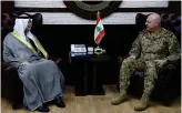  ?? Social media ?? Saudi Ambassador to Lebanon
Walid Al-Bukhari holds talks with Lebanese army chief Gen. Joseph Aoun in Yarzeh on Thursday.