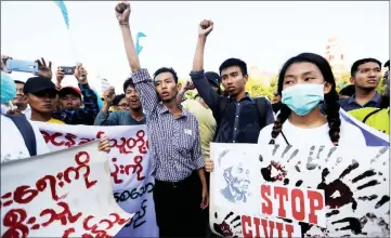  ??  ?? File photo shows students taking part in a rally demanding peace at the war-torn Kachin State in Yangon, Myanmar. — Reuters photo