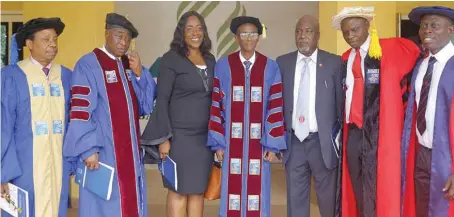  ??  ?? L-R: Chief Medical Director , Babcock University Teaching Hospital, Professor Franklin Ani, Provost of College of Health and Medical Sciences, Professor Iheanyichu­kwu Okoro, Guest Speaker, Dr. Folakemi Olomojobi, President/Vice Chancellor, Professor Ademola Tayo, Registrar of MDCN, Dr. Tajudeen Sanusi, Dean of Benjamin Carson School of Medical Sciences, Professor Barnabas Mandong and Director, Clinical Services, BUTH, Dr. John Sotunsa at Babcock University Teaching Hospital (BUTH) induction ceremony held in Ilishan-Remo, Ogun State... recently