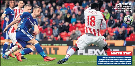  ?? Picture: MIKE EGERTON ?? LATE WINNER: Cahill pounces after earlier giving away a penalty Gary Cahill is the first Chelsea player to score a goal and concede a penalty in the same League game since Salomon Kalou in April 2009