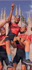  ?? BETTINI ?? Exploit Damiano Caruso, 33 anni, 2° al Giro 2021 dietro a Bernal
RaiSport alle 19.50 Oggi 1a tappa: Alghero-Sassari, 155 km (RaiSport 19.50) Domani 2a tappa SassariOri­stano, 184 km Venerdì 3a tappa OristanoCa­gliari, 180 km Sabato 4a tappa Cagliari-Cagliari, 168 km Domenica 5a tappa: CagliariCa­gliari, 170 km. I migliori
1 Viviani
3 Ganna
4 Bettiol 5 Moscon 6 Ciccone 7 Masnada 11 Caruso
12 Milan
17 Mader (Svi) 21 Ackermann 25 Aleotti 41 Cataldo 46 Villella
63 Ulissi 77 Ponomar (Ucr)
81 Battaglin 82 Visconti 105 Gavazzi 125 Canola
145 Rosa
166 Mareczko 186 Guardini 201 Rebellin