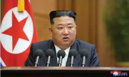  ?? ?? Kim Jong-un addresses North Korea's parliament as it passes a law making its nuclear status ‘irreversib­le’. Photograph: KCNA/Reuters