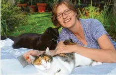  ?? Foto: Elke Bischoff ?? Elke Bischoff und ihre Katzen Mücke und Lore (vorn).