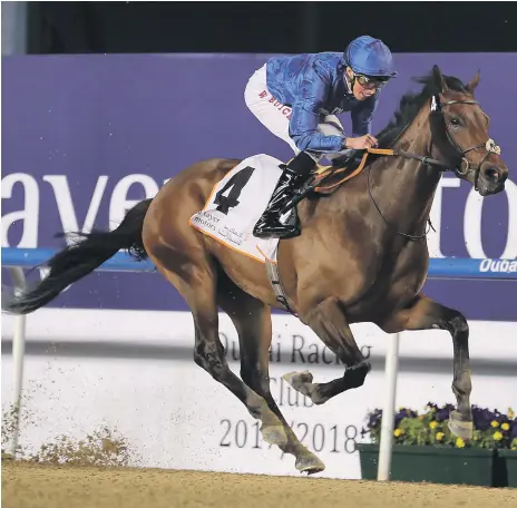  ??  ?? William Buick and Gold Town delivered Godolphin’s 11th victory the UAE 2000 Guineas last night at Meydan