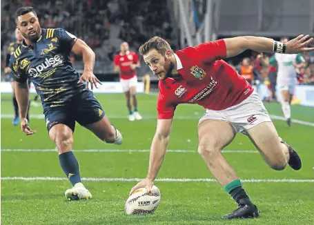  ?? Picture: Getty. ?? Scot Tommy Seymour touches down for the Lions in their defeat against Highlander­s in Dunedin.