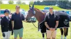  ??  ?? Winner Amanda “Muzi” Pottinger and Just Kidding with Silver Fern Farms Takapau Plant Manager Alistair Martin and SFF Arran Station Farm Manager Scott Hobbs Turner