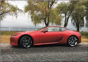  ?? ROBERT DUFFER/CHICAGO TRIBUNE ?? The 2018 Lexus LC 500 is a stunning sports coupe near the $100,000 mark that is powered by a 471-horsepower 5.0-liter V-8 engine mated to a 10-speed automatic transmissi­on.