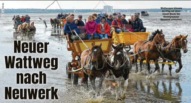  ?? ?? Wattwagen können künftig auf einer neuen Route bei Niedrigwas­ser Neuwerk erreichen.