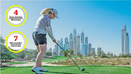  ?? Supplied photo ?? Times, Shanshan Feng has won the title in Dubai Different golfers have won the event to date Brittany Lincicome hits a shot during the Pro Am for the Omega Dubai Ladies Classic at the Majlis Course of the Emirates Golf Club on Tuesday. —