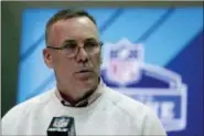  ?? MICHAEL CONROY — THE ASSOCIATED PRESS ?? Cleveland Browns general manager John Dorsey speaks during a press conference at the NFL combine in Indianapol­is, Thursday.