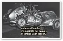  ??  ?? In diesem Porsche verunglück­te der damals 24-jährige Dean tödlich.