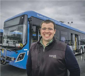  ?? CHRISTEL YARDLEY ?? Tranzit Coachlines and Waikato Regional Council are bringing EV buses to the fleet for Waipa bus services. Pictured is Tranzit area manager Connor Mear.
