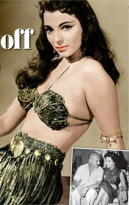  ??  ?? Striking: Joan Collins in Land Of The Pharaohs and (inset) with studio boss Darryl F. Zanuck, who propositio­ned her