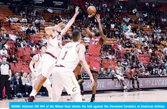  ??  ?? MIAMI: Solomon Hill #44 of the Miami Heat shoots the ball against the Cleveland Cavaliers at American Airlines Arena in Miami, Florida. —AFP