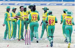  ?? PHOTO COURTESY CWI MEDIA ?? Windward Islands Women celebrate a wicket during yesterday’s win.