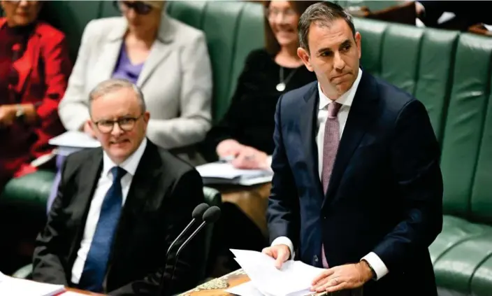  ?? Photograph: Lukas Coch/AAP ?? Treasurer Jim Chalmers accused the Greens of caring more about TikTok than housing stock.