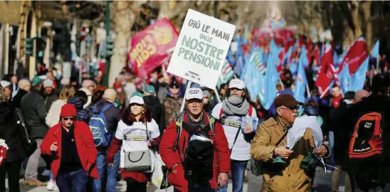  ?? LaPresse ?? Le tre sigle Sono scese in piazza a Roma , per la prima volta unite dopo molto tempo, Cgil, Cisl e Uil