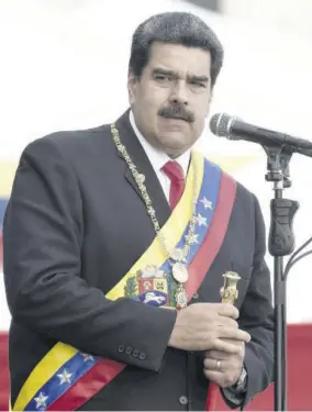  ??  ?? CARACAS, Venezuela — Venezuela’s President Nicolas Maduro delivers a speech after being sworn in for a second term at the Fuerte Tiuna Military Complex, in Caracas on January 10, 2019. Maduro begins a new term that critics dismiss as illegitima­te, with the economy in free fall and the country more isolated than ever.