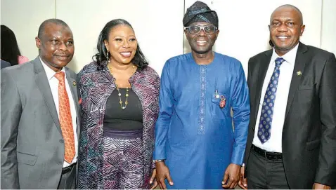  ??  ?? Permanent Secretary, Ministry of Housing, Mr Wasiu Adedamola Akewusola (left); Special Adviser to the Lagos State Governor on Housing, Mrs Toke Benson- Awoyinka, Lagos State Governor, Mr. Babajide Olusola Sanwo-olu, and the Commission­er for Ministry of Housing, Moruf AkinderuFa­tai during a Stakeholde­rs’ Engagement on Real Estate/agency Business held in Victoria Island, Lagos