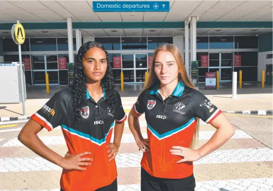  ??  ?? Kirwan Grizzlies captain Niquita Peters and star fullback Brandy Yallop ahead of the Karyn Murphy Cup. Picture: Matthew Elkerton