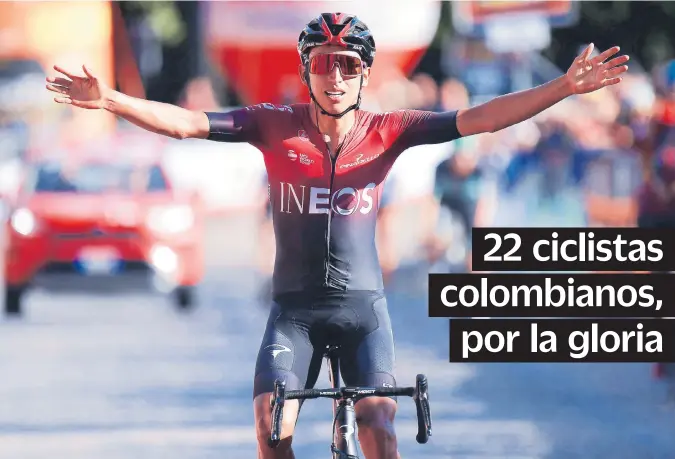  ?? AFP ?? LOS MEJORES ciclistas del país, entre los que aparece Egan Bernal (foto), estarán en las principale­s competenci­as del planeta en el 2020.