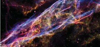  ?? CREDIT: NASA / ESA / HUBBLE HERITAGE TEAM ?? The Veil Nebula is all that remains of a star 20 times the mass of our Sun. Explosions such as this periodical­ly litter Earth with stardust.