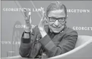  ?? AP- Alex Brandon, File ?? In this 2018 file photo, Supreme Court Justice Ruth Bader Ginsburg applauds after a performanc­e in her honor after she spoke about her life and work during a discussion at Georgetown Law School in Washington. The Supreme Court says Ginsburg has died of metastatic pancreatic cancer at age 87.